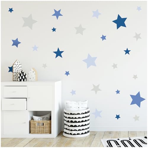 yabaduu 120 Sterne Aufkleber im Set auf 4 Din A4 Bögen Pastell Sticker Wandtattoos 9-2cm je Stern Wandsticker Dekor für Kinderzimmer Babyzimmer für Junge Mädchen Y050-2 (Blau) von yabaduu