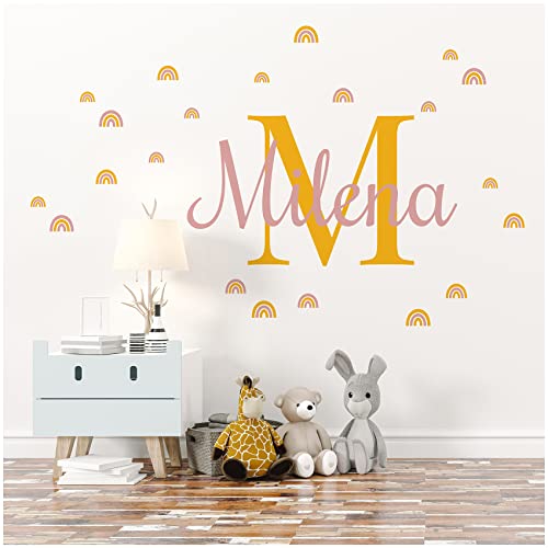 yabaduu Wandsticker personalisiert Sticker Aquarell Tiere mit Name Wandtattoo für Kinderzimmer Babyzimmer Spielzimmer Mädchen Junge Y037 (Nr. 16 Regenbogen, Mit Wunschname) von yabaduu