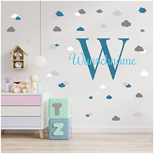 Wandsticker personalisiert Sticker Aquarell Tiere mit Name Wandtattoo für Kinderzimmer Babyzimmer Spielzimmer Mädchen Junge Y037 (Nr. 25 Wolken, Mit Wunschname) von yabaduu