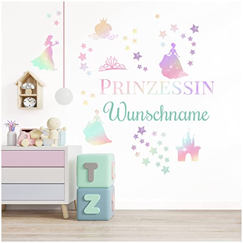 yabaduu Wandsticker personalisiert Sticker Aquarell Tiere mit Name Wandtattoo für Kinderzimmer Babyzimmer Spielzimmer Mädchen Junge Y037 (Nr. 36 Kleine Prinzessin, Mit Wunschname) von yabaduu