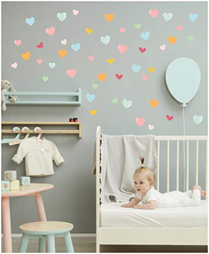 yabaduu Y015 Herzen Set Wandtattoo Aufkleber Herz Dekor Sticker für Kinderzimmer Babyzimmer (Pastell gemustert) von yabaduu