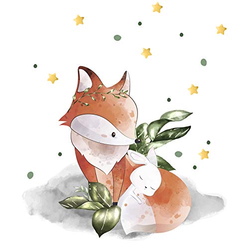 yabaduu YX015 Fuchs Hase Wandtattoo (78x58 cm) für Kinderzimmer Babyzimmer Aufkleber Tiere Wald Wandsticker von yabaduu