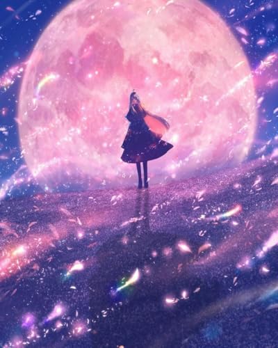 yade-show Kreuzstich 11 CT Kreuzstichset Stickset DIY Anfänger Fortgeschrittene – Anime Dreamy Moon Scene Handarbeitsset Baumwollfaden bedruckte Leinwand-40x50cm von yade-show