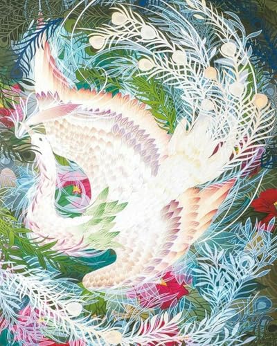 yade-show Stempel-Kreuzstich-Set, einfaches Muster-Stickset, Kreuzstich-Set – Anime White Phoenix, Handarbeitsset, Baumwollfaden-Druck, Leinwand-50x70cm von yade-show