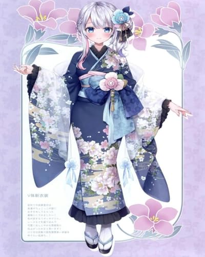 yade-show Stickerei-Kreuzstich-Set, Anfänger, 11 CT, DIY, Fortgeschrittenes, handgefertigtes Stickset – Anime-Blumen-Kimono-Mädchen, Handarbeitsset, Baumwollfaden-Druck, Leinwand-50x70cm von yade-show