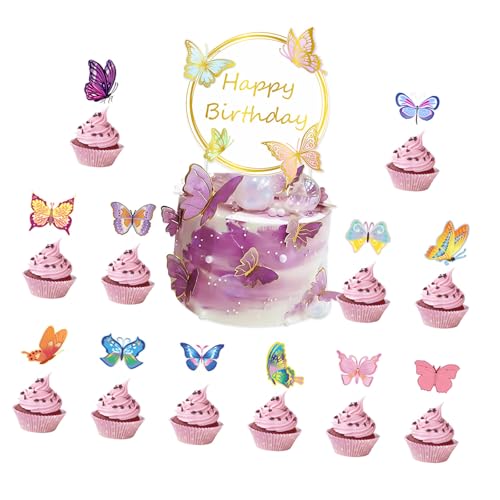 Schmetterlings-Partydekorationsset, Cupcake-Topper, dekorative Banner, Kuchenzubehör, Papierstruktur, geeignet für Festivals Schmetterlings-Partydekorationsset, Cupcake-Topper, dekorative Banner, Kuchenzubehör, Papierstruktur, geeignet für Festivals von yanwuwa