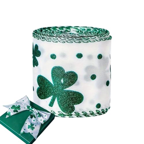 yanzisura Kleeblatt-Druck, grünes Ripsband, farbecht, weiches Ripsband, St. Patrick's für Kranzschleifen von yanzisura