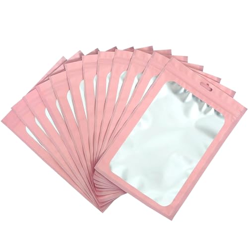 100 Stück Rosa Baggys Mylar Bags Folien Zip Beutel Klein 8x13cm,Holografische Beutel Wiederverschließbare Mylar Beutel,Druckverschlussbeutel Geruchsdichte Baggys Ziplock-Beutel Polybeutel für Schmuck von yayafunfun