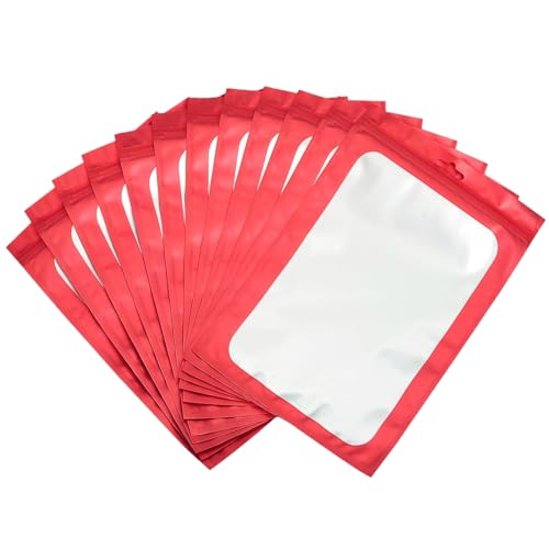 100 Stück Rot Baggys Mylar Bags Folien Zip Beutel Klein 8x13cm,Holografische Beutel Wiederverschließbare Mylar Beutel,Druckverschlussbeutel Geruchsdichte Baggys Ziplock-Beutel Polybeutel für Schmuck von yayafunfun