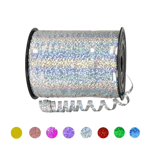 Geschenkband Silber 5mm Breit,450M Kräuselband Geschenkbänder Schleifenband Glitzer Ballonband Ringelband,Dekoband für Hochzeit Weihnachten Neujahr Geburtstag Geschenkverpackung Ballonverschlüsse von yayafunfun