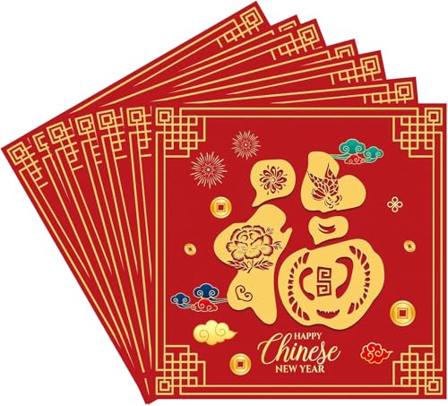 Einweg-Servietten für chinesisches Neujahr, Rotgold, Segen, chinesisches Neujahr, Party, Papierservietten, Fu Tissue Dinner-Servietten für Frühlingsfest, chinesisches Silvester, Party-Dekorationen, von yayafunfun