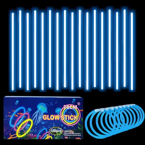 100 Stück Knicklichter Party Set Glow Sticks,leuchtstäbe kinder mit 100 Anschlüssen,Leuchtende Armbänder Halsketten für leuchtstäbe hochzeit,Lichter Neon Deko dunkle Leuchtstäbe Hochzeit Party-Blau von yayafunfun