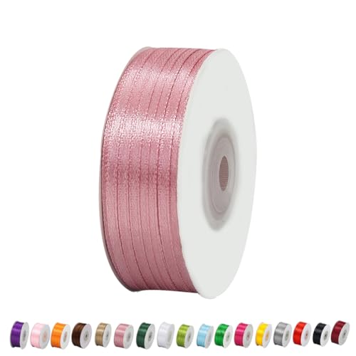 Satinband Bohnenpaste Rosa 3mm Breit Geschenkband Satin,91m Satinbänder Bohnenpaste Rosa Dick Schleifenband Dekoband Seidenband Geschenkverpackung Stoffband Geschenkbänder für Dekorieren Geburtstag von yayafunfun