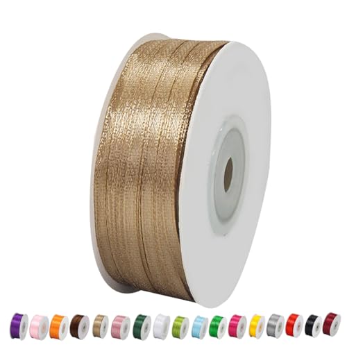 Satinband Champagner 3mm Breit Geschenkband Satin,91m Satinbänder Champagner Dick Schleifenband Dekoband Seidenband Geschenkverpackung Stoffband Geschenkbänder für Dekorieren Basteln Kleid Hochzeit von yayafunfun