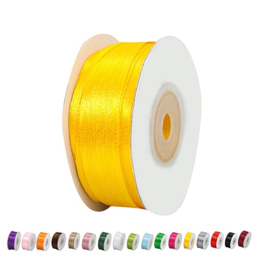 Satinband Goldgelb 3mm Breit Geschenkband Satin,91m Satinbänder Goldgelb Dick Schleifenband Dekoband Seidenband Geschenkverpackung Stoffband Geschenkbänder für Dekorieren Basteln Kleid Hochzeit von yayafunfun