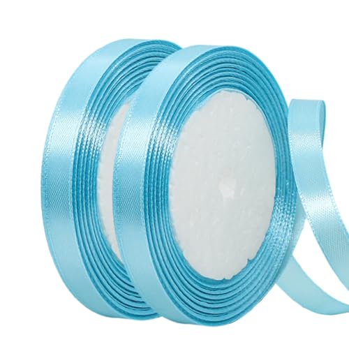 Satinband Hellblau 10mm Breit Geschenkband Satin,44m Satinbänder Hellblau Dick Schleifenband Dekoband Seidenband Geschenkverpackung Stoffband Geschenkbänder für Dekorieren Himmelblaues Band, 1 cm von yayafunfun