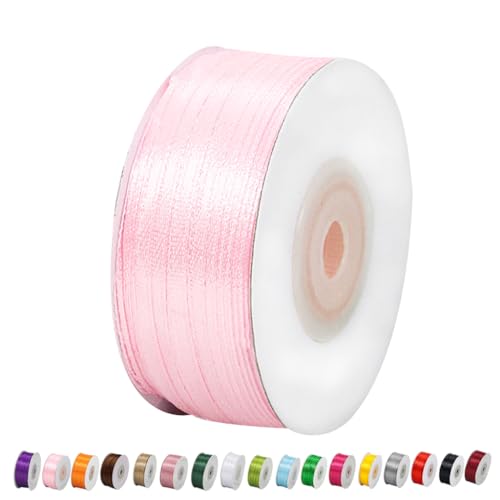 Satinband Rosa 3mm Breit Geschenkband Satin,91m Satinbänder Rosa Dick Schleifenband Dekoband Seidenband Geschenkverpackung Stoffband Geschenkbänder für Dekorieren Basteln Kleid Hochzeit Geburtstag von yayafunfun