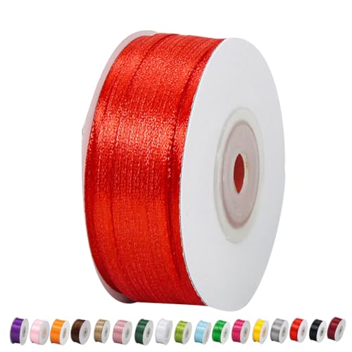 Satinband Rot 3mm Breit Geschenkband Satin,91m Satinband Rot Fein Schleifenband Dekoband Seidenband Geschenkband Stoffband Geschenkband für Dekoration Handwerkskleid Hochzeit Geburtstag von yayafunfun