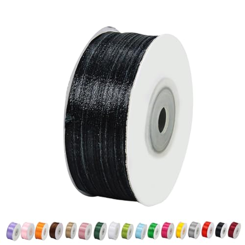 Satinband Schwarz 3mm Breit Geschenkband Satin,91m Satinbänder Schwarz Dick Schleifenband Dekoband Seidenband Geschenkverpackung Stoffband Geschenkbänder für Dekorieren Basteln Kleid Hochzeit von yayafunfun