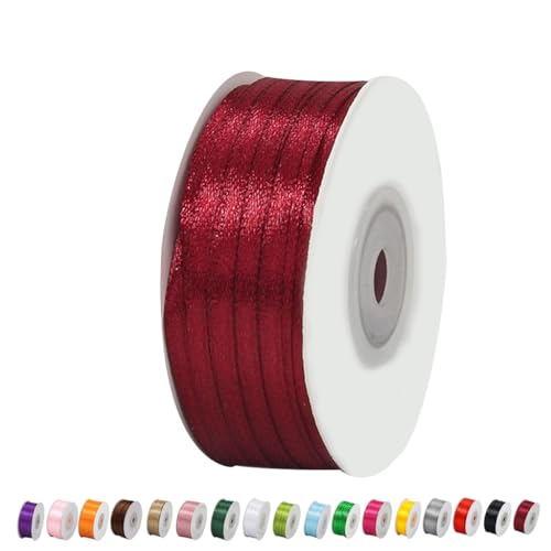 Satinband Weinrot 3mm Breit Geschenkband Satin,91m Satinbänder Weinrot Dick Schleifenband Dekoband Seidenband Geschenkverpackung Stoffband Geschenkbänder für Dekorieren Basteln Kleid Hochzeit von yayafunfun