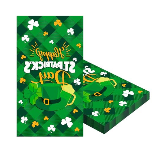 St. Patrick's Day Servietten, irische Party-Servietten, 11 x 20 cm, 2-lagig, grün, recycelbare Papierservietten, Kleeblatt, Einweg-Party-Papierservietten für irische Kobold-Themenpub, Zuhause, von yayafunfun