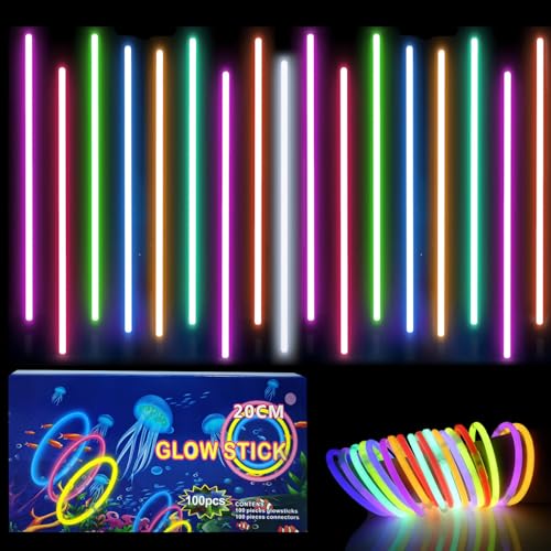 100 Stück Knicklichter Party Set Glow Sticks,leuchtstäbe kinder mit 100 Anschlüssen,Leuchtende Armbänder Halsketten für leuchtstäbe hochzeit,Lichter Neon Deko dunkle Leuchtstäbe Hochzeit Party- Mix von yayafunfun