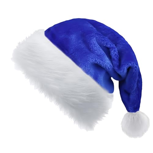 2pcs Blau Weihnachtsmütze für Erwachsene Kinder,32*45cm Deluxe Nikolausmütze Plüsche Weihnachtsmann Mütze,Warm Dicker Nikolaus Mütze Santa Clause Mütze für Männer Frauen Familie Weihnachtsfeier von yayafunfun