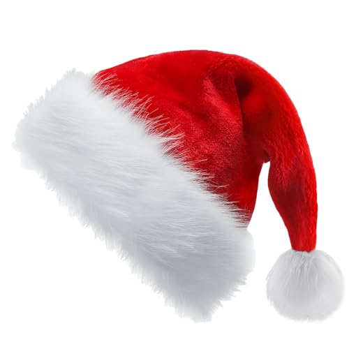 2pcs Rot Weihnachtsmütze für Erwachsene Kinder,32*45cm Deluxe Nikolausmütze Plüsche Weihnachtsmann Mütze,Warm Dicker Nikolaus Mütze Santa Clause Mütze für Männer Frauen Familie Weihnachtsfeier von yayafunfun