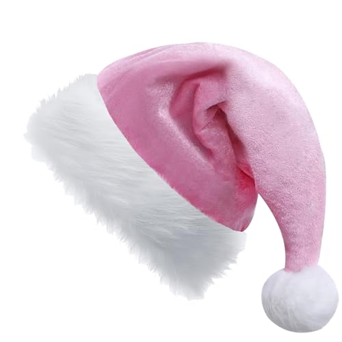 2pcs Rose Weihnachtsmütze für Erwachsene Kinder,32*45cm Deluxe Nikolausmütze Plüsche Weihnachtsmann Mütze,Warm Dicker Nikolaus Mütze Santa Clause Mütze für Männer Frauen Familie Weihnachtsfeier von yayafunfun