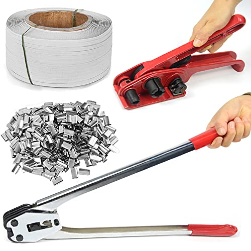 ybaymy Manuelles Umreifungsset, Verpackungsmaschine incl.Versiegelung Spanngerät für Spanner PP/PET Kunststoffspanner Umreifungsband Kit, (Verpackungsbandband12mm x 1000m) von ybaymy