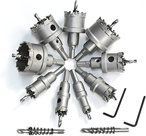 ybaymy 9 Stück Lochsäge Hartmetall-Bohrer 16-53mm Bohrer-Lochsägen-Set für Metall TCT Lochschneider Kronenbohrer für Edelstahl Eisen Aluminium Stahl von ybaymy