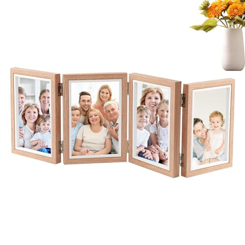 ycezw Drei Bilderrahmen, drei Bilderrahmen, rustikaler Holz-Bilderrahmen | Klappbarer Collage-Rahmen mit Scharnier für Familienfotos, Dreifach-Bilderrahmen 4 x 6 cm für Hochzeit, Geburtstag von ycezw