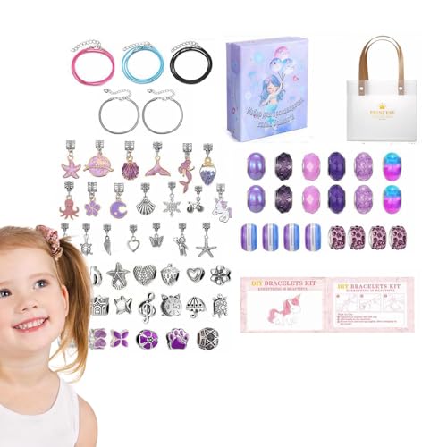 ycezw Kit zur Herstellung von Armbändern für Mädchen, Kit zur Herstellung von Armbändern mit Anhängern, Set für Armband zur Schmuckherstellung, Perlenset zum Basteln, für Kinder, Armband-Set von ycezw