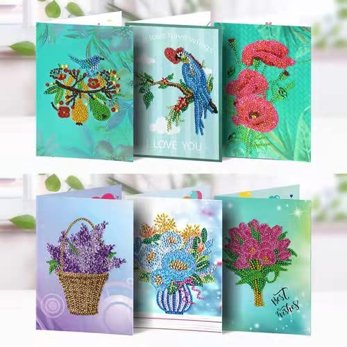 ycyingcheng Diamond Painting Full Kits für Erwachsene und Kinder, 8pcs Blumen und Vogelthemen Diamond Cross Stitch Weihnachtsgrußkarten Geburtstag Postkarte Crafts Dankeskarte Grußkarten von ycyingcheng