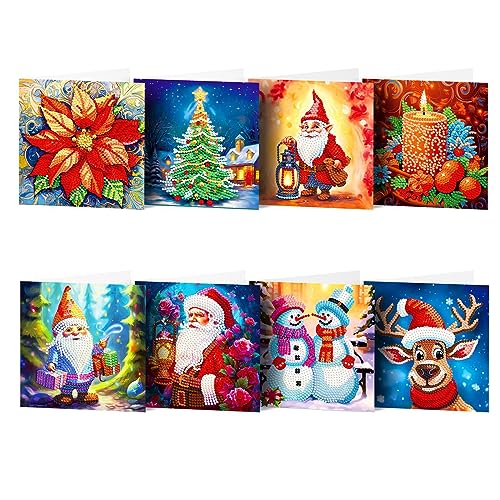 ycyingcheng Weihnachtsdiamant Strass Kits, Weihnachtsmann Elch Grußkarten Kreuz Stich Stickerei Kits, handgemachte Strass geklebte Malerei Kunst Handwerk mit leerem Umschlag von ycyingcheng