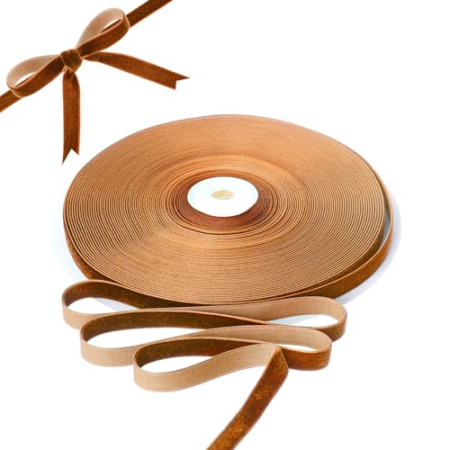 Khaki-Samtband, 0,9 cm, 20 Yards Weihnachts-Samtband, dünnes Samtband mit Spule, kleines Weihnachtsband, Samt-Weihnachtsbaumband für Geschenkverpackungen, Basteln, Weihnachtsbaum, Heimdekoration von yeabwps