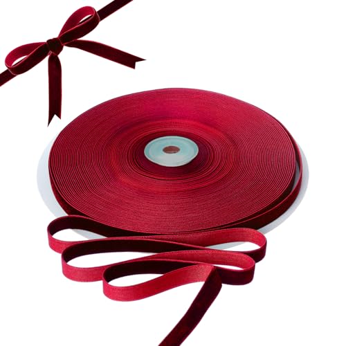 Rotes Samtband, 3/8 20 Yards Weihnachts-Samtband, dünnes Samtband mit Spule, kleines Weihnachtsband, Samt-Weihnachtsbaumband für Geschenkverpackungen, Basteln, Weihnachtsbaum, Heimdekoration von yeabwps