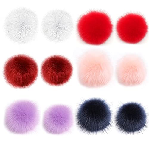 Kunstfell Pompon, 12Pcs Fellbommel, Bommel für Mütze, Fellpompon mit Elastischem Gummiband für DIY Hüte, Taschen, Schals, Schuhe, Schlüsselanhänger, Autoanhänger Basteln (10cm, 8cm) von yeemeen