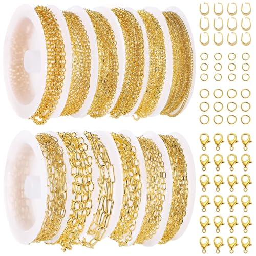 12 Rollen vergoldete Kette für DIY-Schmuckherstellung, perfekt für Halsketten und Armbänder, inklusive Verschlüsse und Biegeringe 12 Rollen vergoldete Kette für DIY-Schmuckherstellung, perfekt für Halsketten und Armbänder, inklusive Verschlüsse und Biegeringe von yeeplant