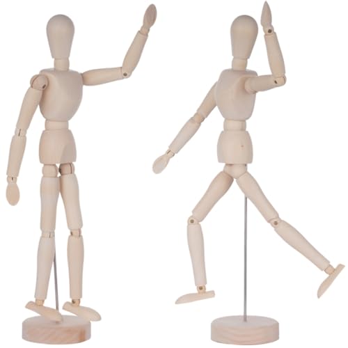 2 Stück Künstler Zeichenpuppen Bewegliche Holzfiguren Flexible Künstlerfiguren zum Zeichnen, Skizzieren, Malen, Büro und Zuhause Schreibtisch Dekoration von yeeplant