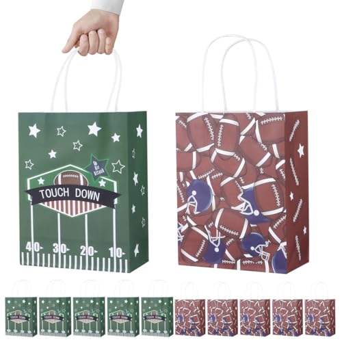 Fußball-Partygeschenktüten, 12 Stück, 16,3 x 8,2 x 21,6 cm, große Papiertüten mit Griffen, Fußball-Thema, ideal für Geschenke und Sportpartys von yeeplant