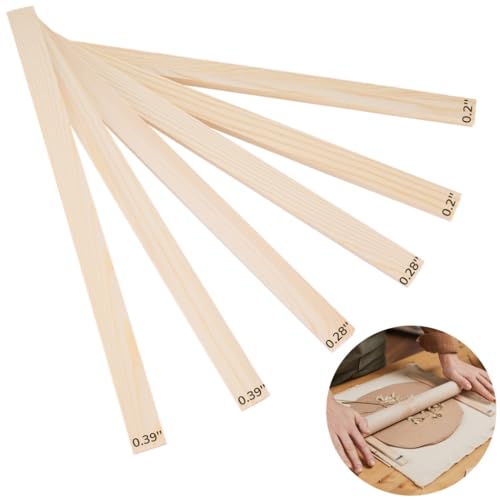 Töpferei-Rollwerkzeuge für den Unterricht, Tonstab-Führungen in 3 Stärken (0,5 Zoll/0,78 Zoll/0,39 Zoll), Holzrollstift-Set, 40 x 2,9 cm, Schlammbrett-Werkzeuge zum Formen von Tonplatten, 6 Stück von yeeplant