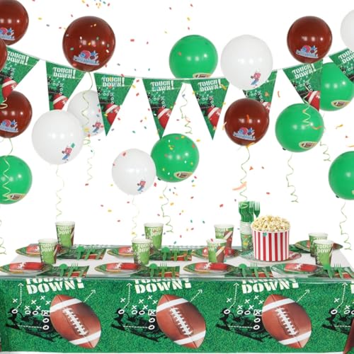 yeeplant 24 Gäste servieren, Fußball-Motto-Party-Rugby-Themen-Dekorationen, Fußball-Party, 188 Stück, umfangreiche Geschenke, Banner, Luftballons, mit Geschirr, Tischdecke von yeeplant