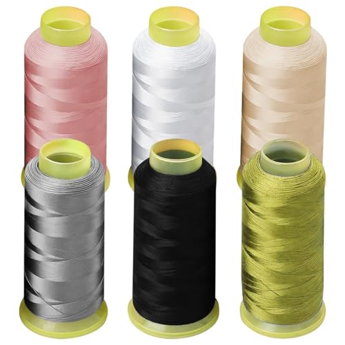 yeeplant 6-teiliges Stickgarn-Set, Polyester 108D/2 Spulen, 3600 Yd, Schwarz, Weiß, Olivgrün, Beige, Champagner, Dunkelgrau, perfekt für Quasten-Projekte von yeeplant