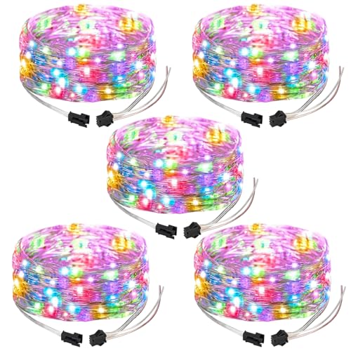 yeeplant Ws2812B RGB-LED-Lichterkette, 5 Stück, 50 LEDs, programmierbar, dimmbar, Kupferdraht, IP65 wasserdicht, intelligente Lichter für Hochzeiten und Outdoor-Dekoration von yeeplant