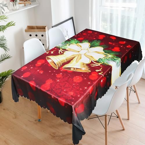 Weihnachtstischdecke Rot Rechteckige Tischdecke Weihnachten Abdichtung Ölbeständig Xmas Tischdecke Weihnachten Tischtuch Esstischdecke für Zuhause Küche Esszimmer Dekoration 140x180cm (Glocke) von yeloumiss