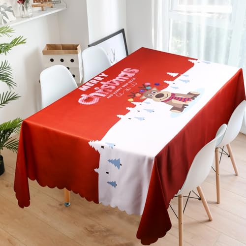 Weihnachtstischdecke Rot Rechteckige Tischdecke Weihnachten Abdichtung Ölbeständig Xmas Tischdecke Weihnachten Tischtuch Esstischdecke für Zuhause Küche Esszimmer Dekoration 140x180cm (Elchhirsch) von yeloumiss