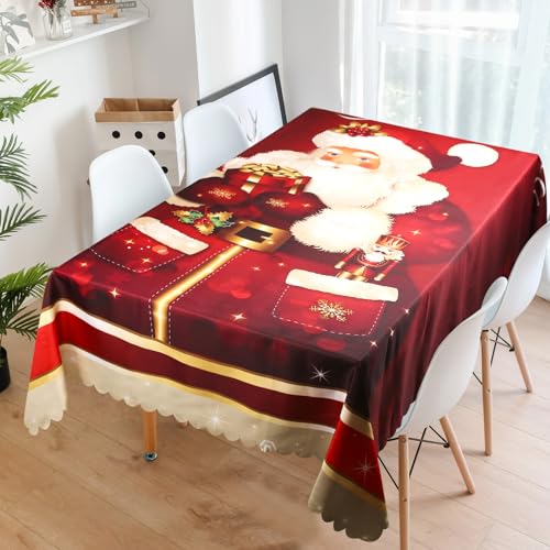 Weihnachtstischdecke Rot Rechteckige Tischdecke Weihnachten Abdichtung Ölbeständig Xmas Tischdecke Weihnachten Tischtuch Esstischdecke für Zuhause Küche Esszimmer Dekoration 140x180cm (Weihnachtsmann) von yeloumiss