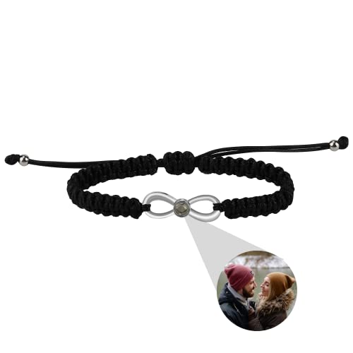 ygm Personalisiertes Projektions Armband mit Foto, Foto Nach Projektion Armband Personalisierte Kreis Hand Made Einstellbar Armreifen Geburtstag Hochzeit Geschenke Für Familie (Black,One Size) von ygm