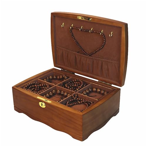 ygmmuixw Schmuckschatulle aus Holz mit Schloss | Exquisiter, Leichter Luxus-Organizer mit großer Kapazität für Ohrringe, Halsketten, Ringe und Andenken von ygmmuixw